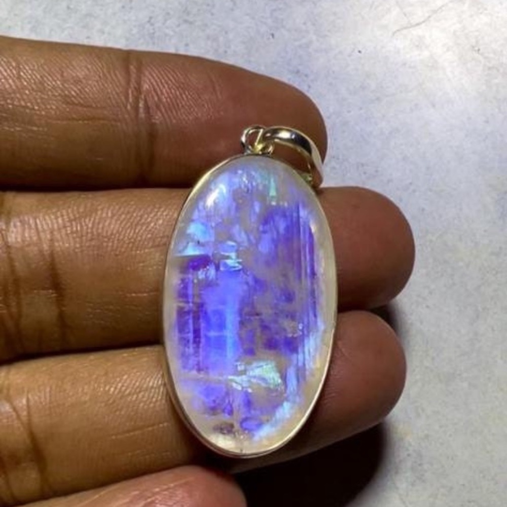 Big rainbow moonstone pendant sterling silver